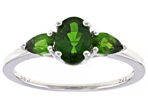 Pre-Owned Green Chrome Diopside Rhodium Over Sterling Silver 3-Stone Ring 1.07ctw
