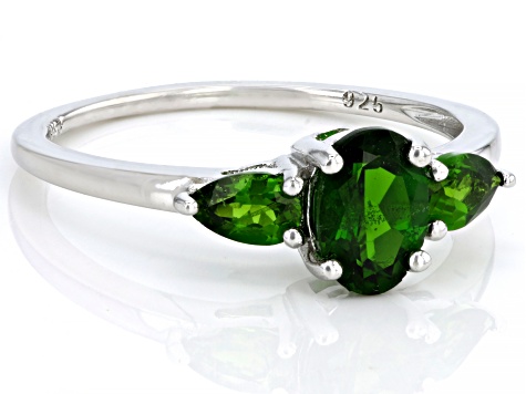 Pre-Owned Green Chrome Diopside Rhodium Over Sterling Silver 3-Stone Ring 1.07ctw