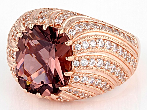 Pre-Owned Blush Zircon Simulant And White Cubic Zirconia 18K Rose Gold Over Sterling Silver Ring 8.4