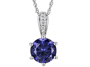Pre-Owned Blue And White Cubic Zirconia Rhodium Over Sterling Silver Pendant With Chain 6.32ctw
