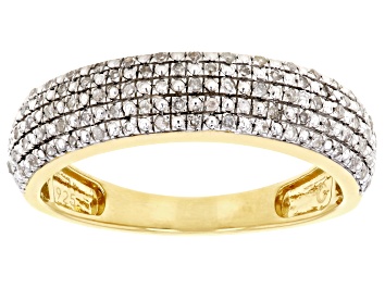 Picture of Pre-Owned White Diamond 14k Yellow Gold Over Sterling Silver Cluster Band Ring 0.20ctw