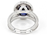 Pre-Owned Blue And White Cubic Zirconia Platinum Over Sterling Silver Ring 8.18ctw