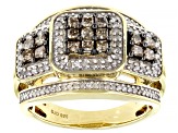Pre-Owned Champagne And White Diamond 14k Yellow Gold Over Sterling Silver Quad Ring 1.00ctw