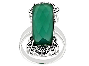 Picture of Pre-Owned Green Onyx Rhodium Over Sterling Silver Ring 7.48ct