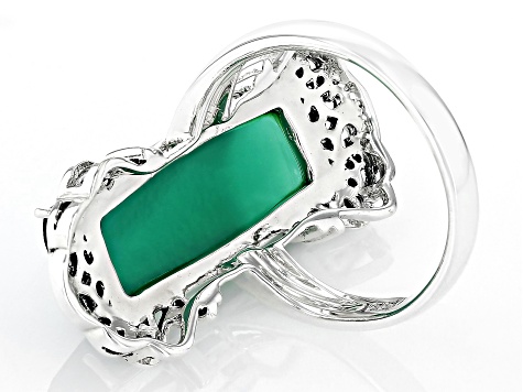 Pre-Owned Green Onyx Rhodium Over Sterling Silver Ring 7.48ct