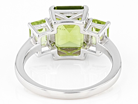 Pre-Owned Green Peridot Rhodium Over Sterling Silver 3-Stone Ring 3.78ctw