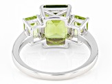 Pre-Owned Green Peridot Rhodium Over Sterling Silver 3-Stone Ring 3.78ctw