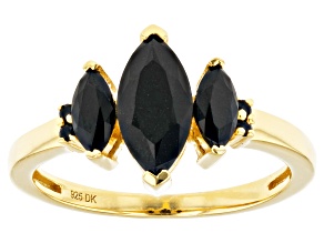 Pre-Owned Black Spinel 18k Yellow Gold Over Sterling Silver 3-Stone Ring 1.77ctw