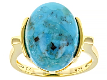 Picture of Pre-Owned Blue Turquoise 18k Yellow Gold Over Sterling Silver Ring