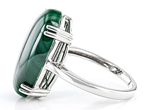 Pre-Owned Green Malachite Rhodium Over Sterling Silver Solitaire Ring