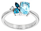 Pre-Owned Sky Blue Topaz With Multi-Gemstone Rhodium Over Sterling Silver Ring 1.06ctw