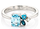 Pre-Owned Sky Blue Topaz With Multi-Gemstone Rhodium Over Sterling Silver Ring 1.06ctw