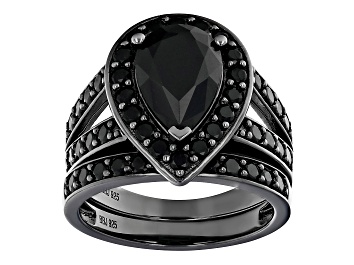 Picture of Pre-Owned Black Spinel, Black Rhodium Over Sterling Silver Ring Set of 2 4.79ctw