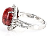 Pre-Owned Red Coral Rhodium Over Sterling Silver Ring 0.92ctw