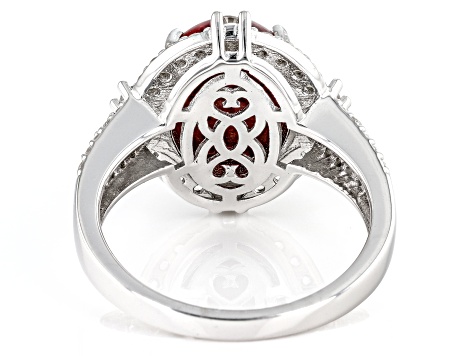 Pre-Owned Red Coral Rhodium Over Sterling Silver Ring 0.92ctw