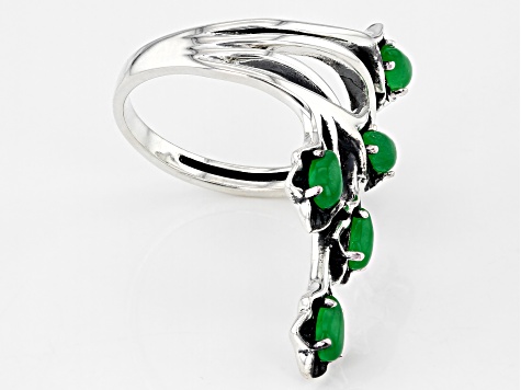 Pre-Owned Green Jadeite Rhodium Over Sterling Silver Leaf Ring