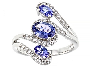 Pre-Owned Blue Tanzanite Rhodium Over Sterling Silver 3-Stone Ring 1.82ctw