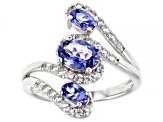 Pre-Owned Blue Tanzanite Rhodium Over Sterling Silver 3-Stone Ring 1.82ctw