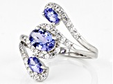 Pre-Owned Blue Tanzanite Rhodium Over Sterling Silver 3-Stone Ring 1.82ctw