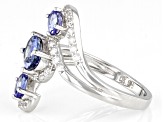 Pre-Owned Blue Tanzanite Rhodium Over Sterling Silver 3-Stone Ring 1.82ctw