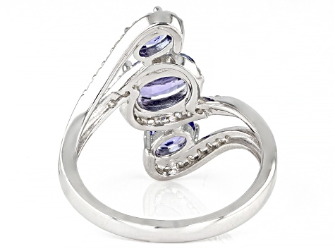 Pre-Owned Blue Tanzanite Rhodium Over Sterling Silver 3-Stone Ring 1.82ctw