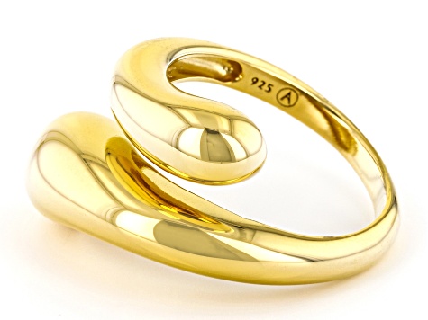 Pre-Owned 18k Yellow Gold Over Sterling Silver Bypass Ring