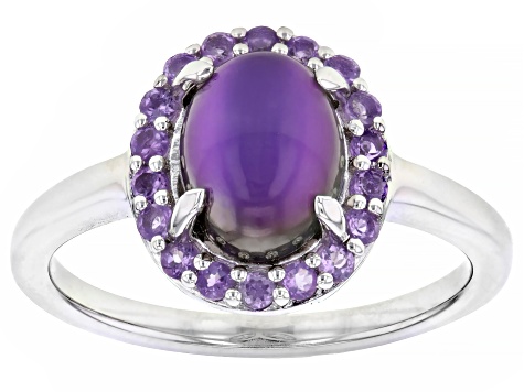 Pre-Owned Purple Aurora Moonstone Rhodium Over Sterling Silver Ring 0.57ctw