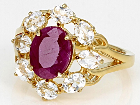 Pre-Owned Indian Ruby 18k Yellow Gold Over Sterling Silver Ring 3.82ctw