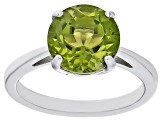 Pre-Owned Green Peridot Rhodium Over Sterling Silver Ring 3.83ct