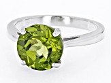 Pre-Owned Green Peridot Rhodium Over Sterling Silver Ring 3.83ct