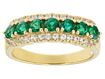 Picture of Pre-Owned Green Lab Created Emerald 18k Yellow Gold Over Sterling Silver Band Ring 0.88ctw