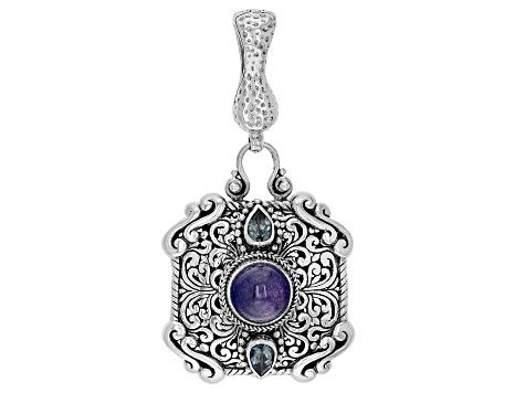 Pre-Owned Blue Tanzanite & 57 Chevy™ Topaz Silver Enhancer Pendant .84ctw
