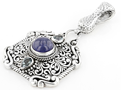 Pre-Owned Blue Tanzanite & 57 Chevy™ Topaz Silver Enhancer Pendant .84ctw