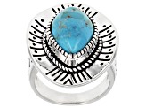 Pre-Owned Blue Turquoise Rhodium Over Silver Solitaire Ring