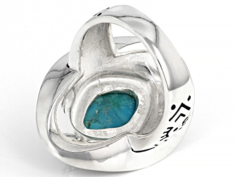 Pre-Owned Blue Turquoise Rhodium Over Silver Solitaire Ring