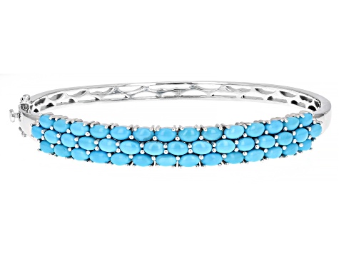 Pre-Owned Blue Sleeping Beauty Turquoise Rhodium Over Sterling Silver Bangle Bracelet