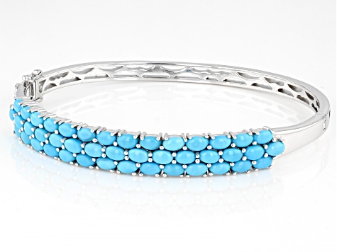 Pre-Owned Blue Sleeping Beauty Turquoise Rhodium Over Sterling Silver Bangle Bracelet