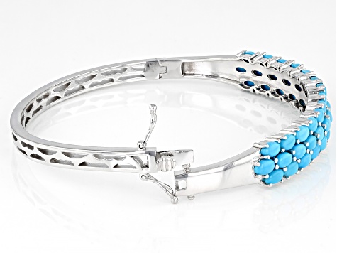 Pre-Owned Blue Sleeping Beauty Turquoise Rhodium Over Sterling Silver Bangle Bracelet