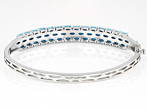 Pre-Owned Blue Sleeping Beauty Turquoise Rhodium Over Sterling Silver Bangle Bracelet