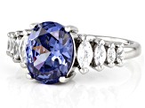 Pre-Owned Blue And White Cubic Zirconia Rhodium Over Sterling Silver Ring 5.53ctw