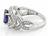 Pre-Owned Blue And White Cubic Zirconia Rhodium Over Sterling Silver Ring 4.05ctw