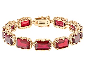 Pre-Owned Red Lab Created Ruby 18k Yellow Gold Over Sterling Silver Bracelet 45.43ctw