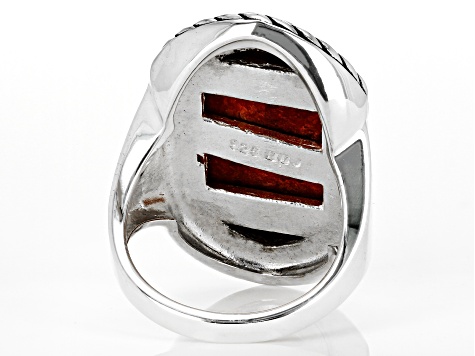 Pre-Owned Red Coral Inlay Sterling Silver Ring