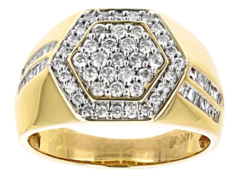 Pre-Owned White Diamond 14k Yellow Gold Mens Cluster Ring 1.00ctw