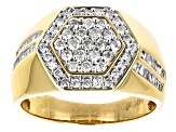 Pre-Owned White Diamond 14k Yellow Gold Mens Cluster Ring 1.00ctw