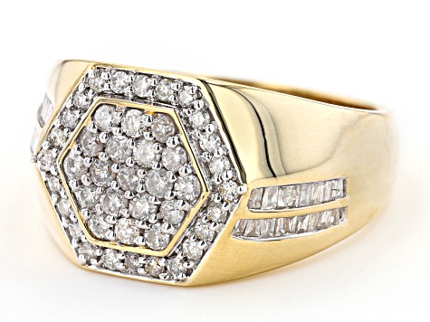 Pre-Owned White Diamond 14k Yellow Gold Mens Cluster Ring 1.00ctw