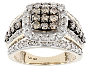 Pre-Owned Champagne And White Diamond 10k Yellow Gold Halo Ring 2.40ctw