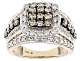 Pre-Owned Champagne And White Diamond 10k Yellow Gold Halo Ring 2.40ctw