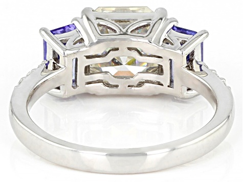 Pre-Owned Moissanite And Tanzanite Platineve Ring 3.08ctw DEW.