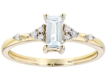 Picture of Pre-Owned Blue Aquamarine 10k Yellow Gold Ring 0.36ctw